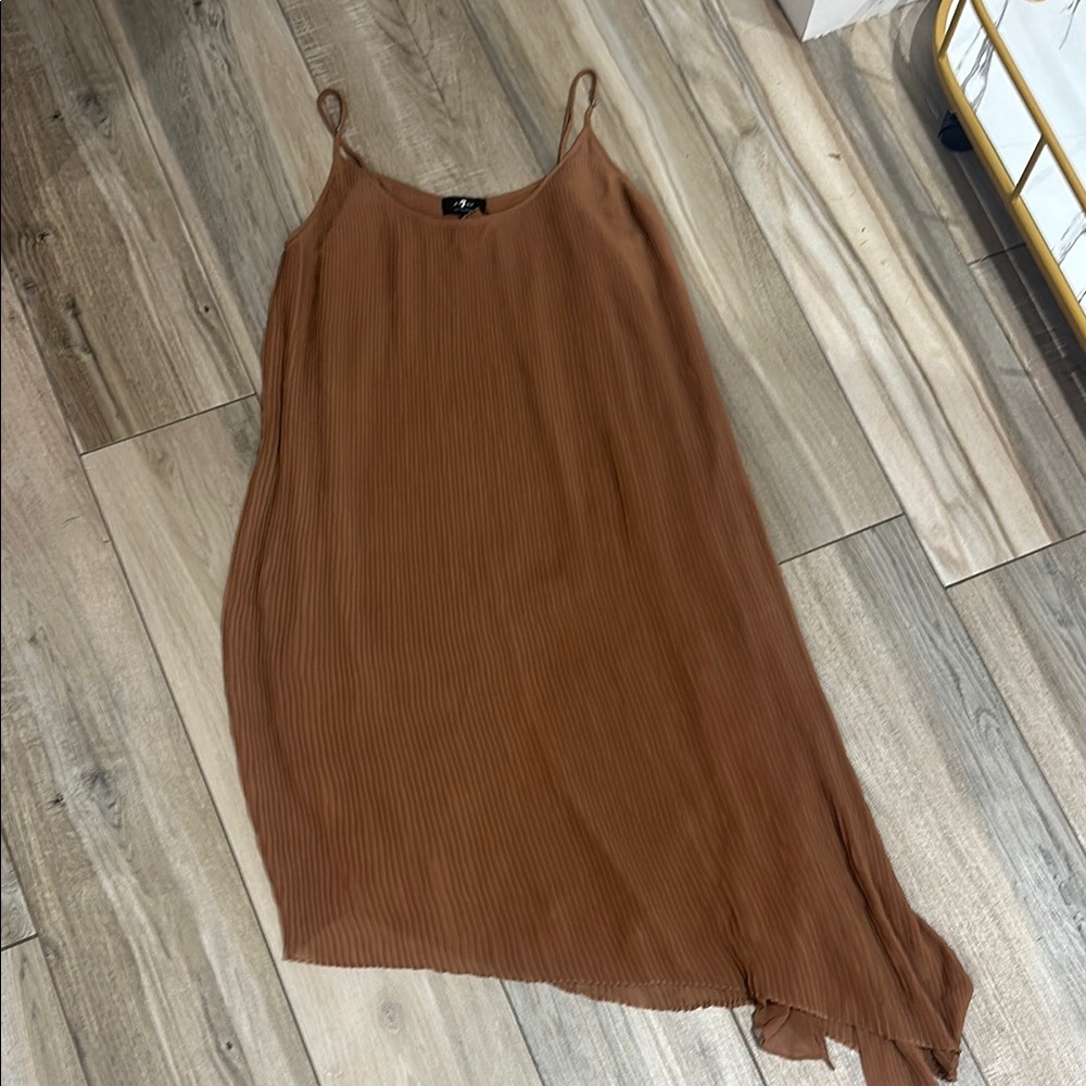 Brown Pleated Slip Dress